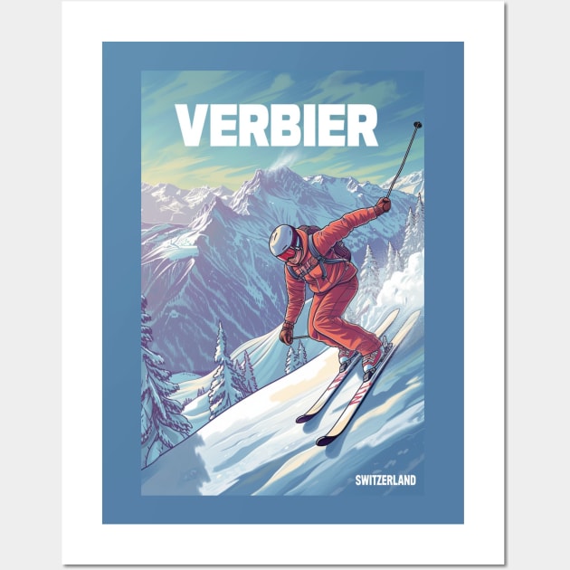 Verbier Switzerland Ski Wall Art by Studio Red Koala